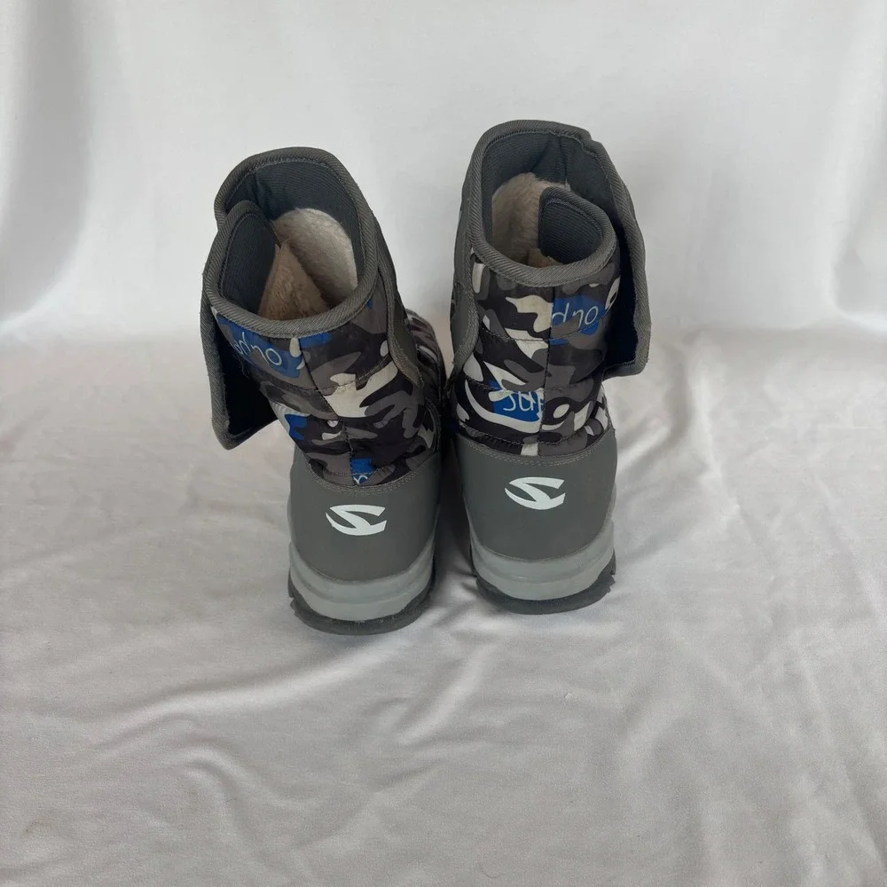 Hobibear Kids Camo Snow Boots Grey Blue Faux Fur Lined Winter AW3771 Size 39